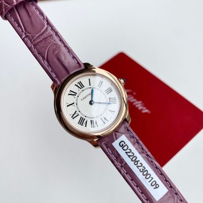 Ronde de Cartier Crocodile Purple Leather Band 29*7.54mm 157 Quartz Movement Watch
